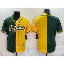 Men Green Bay Packers Blank Green Yellow Split With Patch Cool Base Stitched Baseball Jersey