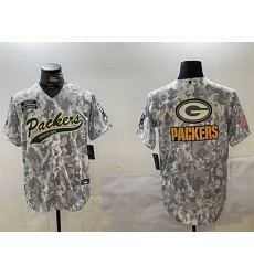 Men Green Bay Packers Team Big Logo 2024 Arctic Camo Salute To Service Stitched Baseball Jersey