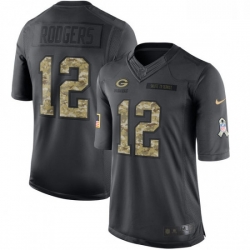 Men Nike Green Bay Packers 12 Aaron Rodgers Limited Black 2016 Salute to Service NFL Jersey