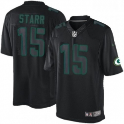 Men Nike Green Bay Packers 15 Bart Starr Limited Black Impact NFL Jersey