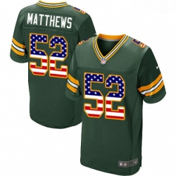 Men Nike Green Bay Packers 52 Clay Matthews Elite Green Home USA Flag Fashion NFL Jersey