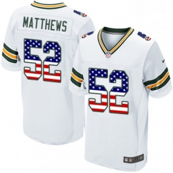 Men Nike Green Bay Packers 52 Clay Matthews Elite White Road USA Flag Fashion NFL Jersey