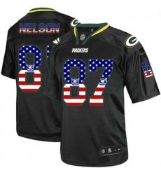 Men Nike Green Bay Packers 87 Jordy Nelson Elite Black USA Flag Fashion NFL Jersey