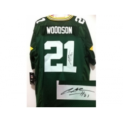 Nike Green Bay Packers 21 Charles Woodson Green Elite Signed NFL Jersey