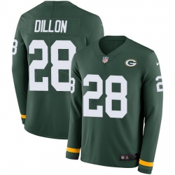 Nike Packers 28 AJ Dillon Green Team Color Men Stitched NFL Limited Therma Long Sleeve Jersey