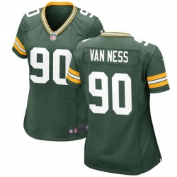 Women Green Bay Packers 90 Lukas Van Ness Green 2023 Draft Stitched Game Jersey