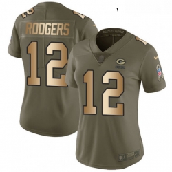 Womens Nike Green Bay Packers 12 Aaron Rodgers Limited OliveGold 2017 Salute to Service NFL Jersey