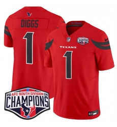 Men Houston Texans 1 Stefon Diggs Red F U S E  2024 AFC South Division Champions Vapor Limited Stitched Football Jersey