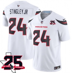 Men Houston Texans  24 Derek Stingley Jr  White 2026 25th Anniversary Patch F U S E  Vapor Limited Stitched Football Jersey