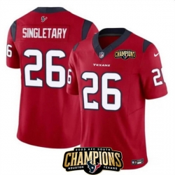 Men Houston Texans 26 Devin Singletary Red 2023 F U S E  AFC South Champions Patch Vapor Untouchable Limited Stitched Football Jersey