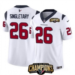 Men Houston Texans 26 Devin Singletary White 2023 F U S E  AFC South Champions Patch Vapor Untouchable Limited Stitched Football Jersey