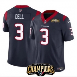 Men Houston Texans 3 Tank Dell Navy 2023 F U S E  AFC South Champions Patch Vapor Untouchable Limited Stitched Football Jersey