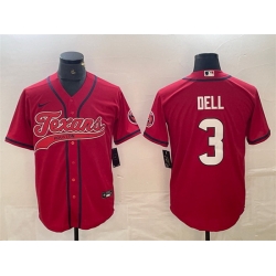 Men Houston Texans 3 Tank Dell Red With Patch Cool Base Stitched Baseball Jersey
