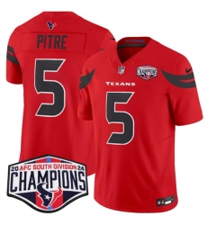 Men Houston Texans 5 Jalen Pitre Red F U S E  2024 AFC South Division Champions Vapor Limited Stitched Football Jersey