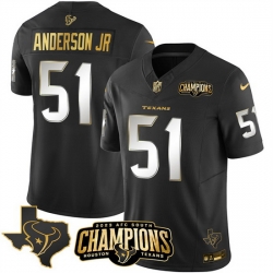 Men Houston Texans 51 Will Anderson Jr  Black Golden 2023 F U S E  With AFC South Champions Patch And Team Logo Patch Limited Stitched Football Jersey