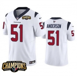 Men Houston Texans 51 Will Anderson Jr  White 2023 F U S E  AFC South Champions Patch Vapor Untouchable Limited Stitched Football Jersey