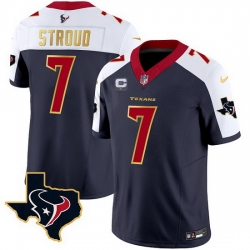 Men Houston Texans 7 C J  Stroud Navy White 2023 F U S E  With 1 Star C And Team Logo Patch Limited Stitched Football Jersey