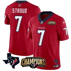 Men Houston Texans 7 C J  Stroud Red 2023 F U S E  AFC South Champions Patch And Team Logo Patch Vapor Untouchable Limited Stitched Football Jersey