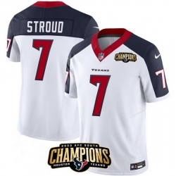 Men Houston Texans 7 C J  Stroud White Navy 2023 F U S E  AFC South Champions Patch Limited Stitched Football Jersey
