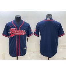 Men Houston Texans Blank Navy With Patch Cool Base Stitched Baseball Jersey