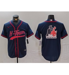 Men Houston Texans Team Big Logo Navy With Patch Cool Base Stitched Baseball Jersey