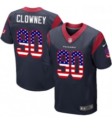 Men Nike Houston Texans 90 Jadeveon Clowney Elite Navy Blue Home USA Flag Fashion NFL Jersey