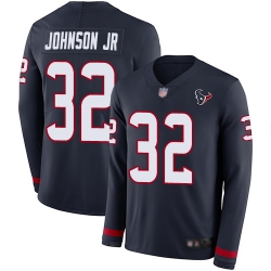 Texans 32 Lonnie Johnson Jr  Navy Blue Team Color Men Stitched Football Limited Therma Long Sleeve Jersey