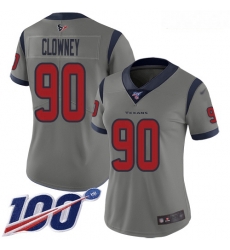 Texans #90 Jadeveon Clowney Gray Women Stitched Football Limited Inverted Legend 100th Season Jersey