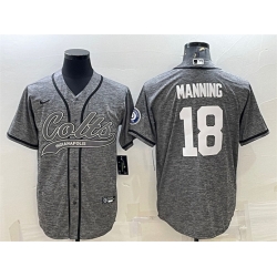 Men Indianapolis Colts 18 Peyton Manning Grey With Patch Cool Base Stitched Baseball Jersey