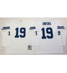 Men Indianapolis Colts 19 Johnny Unitas White M&N Throwback Jersey