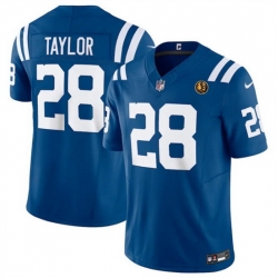 Men Indianapolis Colts 28 Jonathan Taylor Blue 2023 F U S E  With John Madden Patch Vapor Limited Stitched Football Jersey