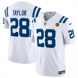 Men Indianapolis Colts 28 Jonathan Taylor White 2023 F U S E  With John Madden Patch Vapor Limited Stitched Football Jersey