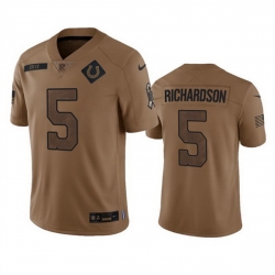 Men Indianapolis Colts 5 Anthony Richardson 2023 Brown Salute To Sertvice Stitched Football Jersey