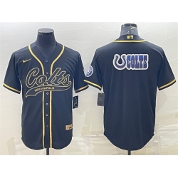 Men Indianapolis Colts Black Gold Team Big Logo With Patch Cool Base Stitched Baseball Jersey