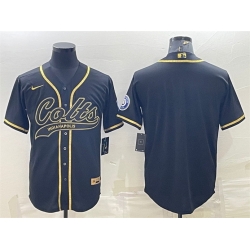 Men Indianapolis Colts Blank Black Gold With Patch Cool Base Stitched Baseball Jersey