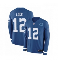 Men Nike Indianapolis Colts 12 Andrew Luck Limited Blue Therma Long Sleeve NFL Jersey