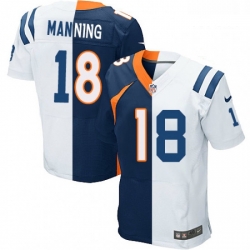 Men Nike Indianapolis Colts 18 Peyton Manning Elite WhiteNavy Blue Split Fashion NFL Jersey