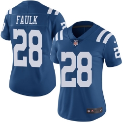 Nike Colts #28 Marshall Faulk Royal Blue Womens Stitched NFL Limited Rush Jersey