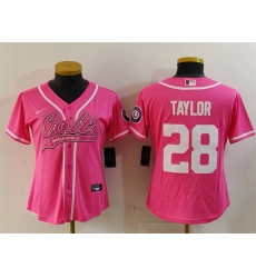 Women Indianapolis Colts 28 Jonathan Taylor Pink With Patch Cool Base Stitched Baseball Jersey