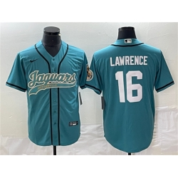 Men Jacksonville Jaguars 16 Trevor Lawrence Teal With Patch Cool Base Stitched Baseball Jersey