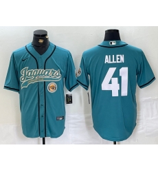 Men Jacksonville Jaguars 41 Josh Allen Teal With Patch Cool Base Stitched Baseball Jersey 1