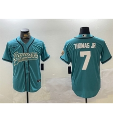 Men Jacksonville Jaguars 7 Brian Thomas Jr Teal With Patch Cool Base Stitched Baseball Jersey