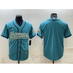 Men Jacksonville Jaguars Blank Teal With Patch Cool Base Stitched Baseball Jersey