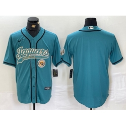 Men Jacksonville Jaguars Teal With Patch Cool Base Stitched Baseball Jersey  2