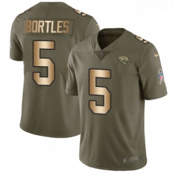 Men Nike Jacksonville Jaguars 5 Blake Bortles Limited OliveGold 2017 Salute to Service NFL Jersey