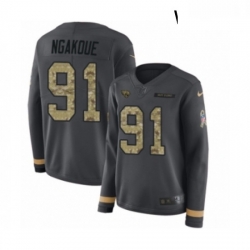 Womens Nike Jacksonville Jaguars 91 Yannick Ngakoue Limited Black Salute to Service Therma Long Sleeve NFL Jersey