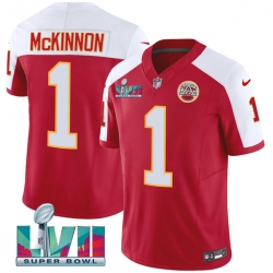 Men   Kansas City Chiefs 1 Jerick McKinnon Red 2023 F U S E  With Super Bowl LVII Patch Vapor Untouchable Limited Stitched Jersey