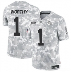 Men Kansas City Chiefs 1 Xavier Worthy 2024 F U S E Arctic Camo Salute To Service Limited Stitched Football Jersey