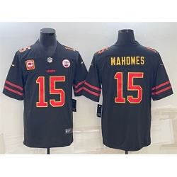 Men Kansas City Chiefs 15 Patrick Mahomes Black Red Gold 4 Star C Patch Vapor Untouchable Limited Stitched Jersey