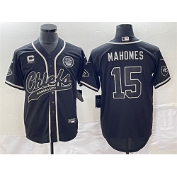 Men Kansas City Chiefs 15 Patrick Mahomes Black With 4 Star C Patch Cool Bae Stitched Baseball Jersey